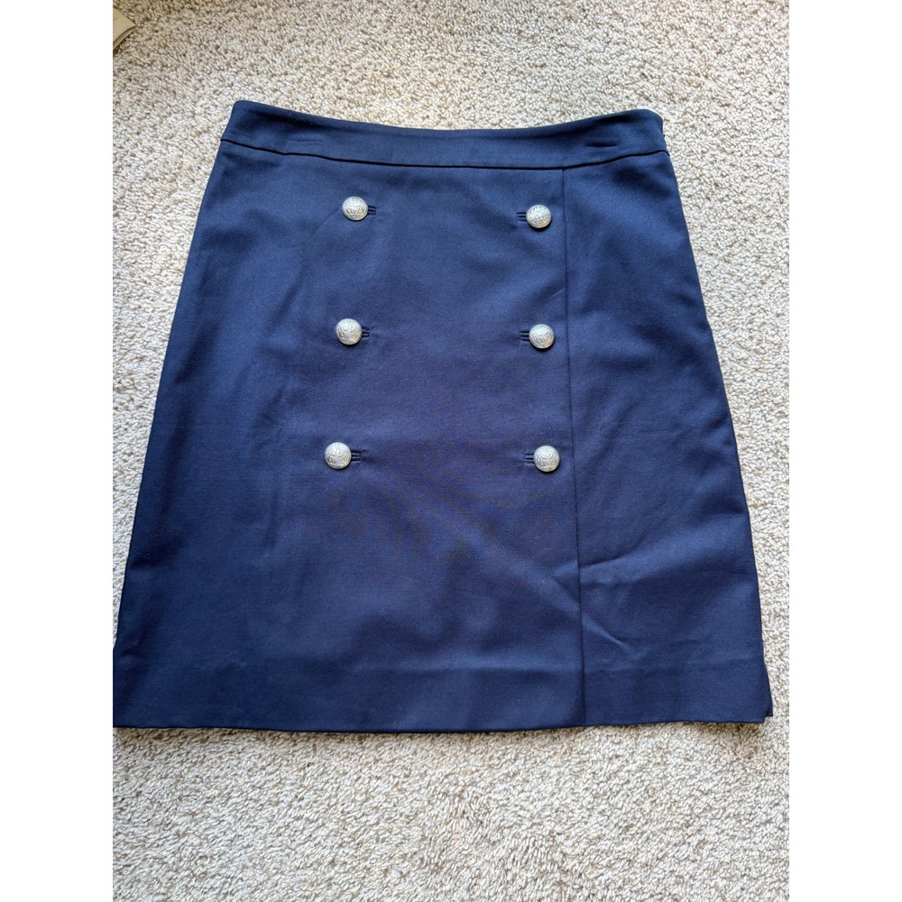 Talbots Navy Blue Double Breasted Silver Crest Button office Mini Skirt S Size 4
